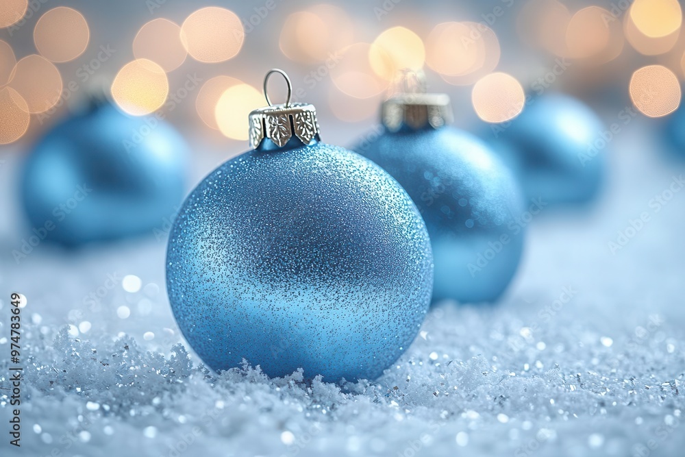 serene winter holiday scene arrangement of blue ornaments on cool blue background soft focus subtle sparkle evokes calm sophisticated christmas atmosphere with modern minimalist approach serene winter holiday scene arrangement of blue ornaments on cool blue background soft focus subtle sparkle evokes calm sophisticated christmas atmosphere with modern minimalist approach