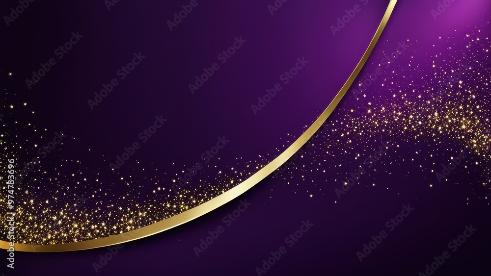 A vibrant purple background with a golden curved line and sparkling particles, ideal for elegant designs. A vibrant purple background with a golden curved line and sparkling particles, ideal for elegant designs.
