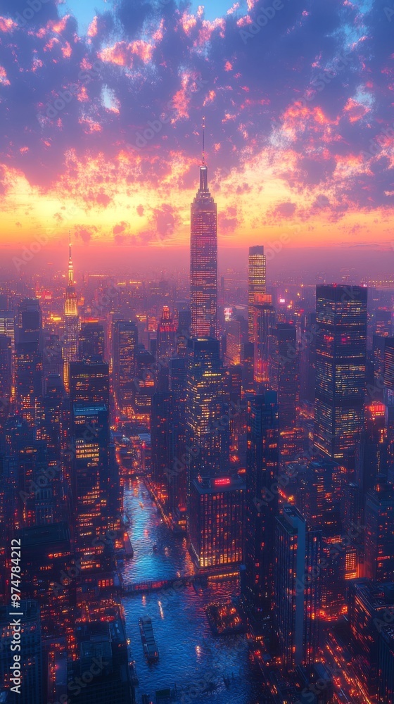 Cityscape at Sunset with a River Running Through It Cityscape at Sunset with a River Running Through It