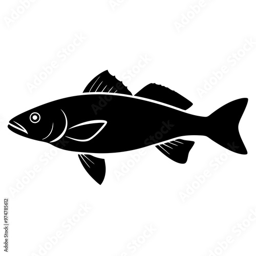 walleye fish silhouette vector on white background