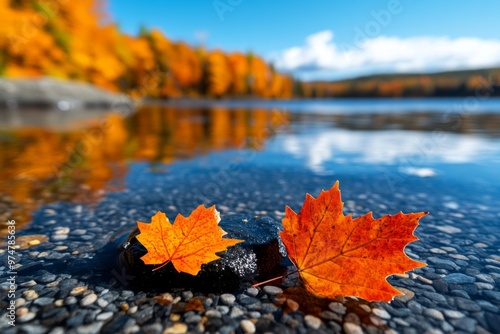 Fototapeta Naklejka Na Ścianę i Meble -  Autumn Photography Tips in Canada represented in a sleek infographic, focusing on capturing the vibrant colors and landscapes of Canadaâ€™s fall season