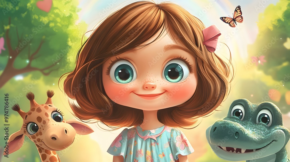 Whimsical Cartoon Girl, a cheerful four-year-old character with bright colors, playful expressions, and an imaginative design, radiating innocence and joy. Whimsical Cartoon Girl, a cheerful four-year-old character with bright colors, playful expressions, and an imaginative design, radiating innocence and joy.