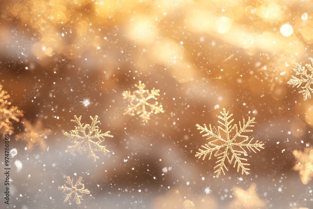 Golden snowflakes falling on a snowy christmas background Golden snowflakes falling on a snowy christmas background