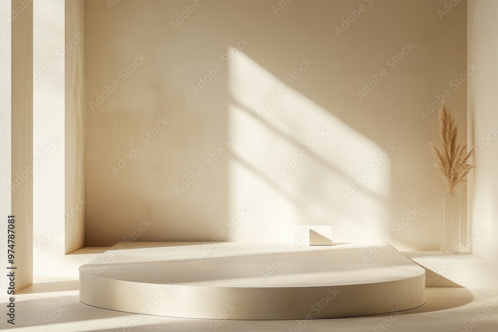 Fototapeta premium Minimalist interior with soft lighting and natural elements.