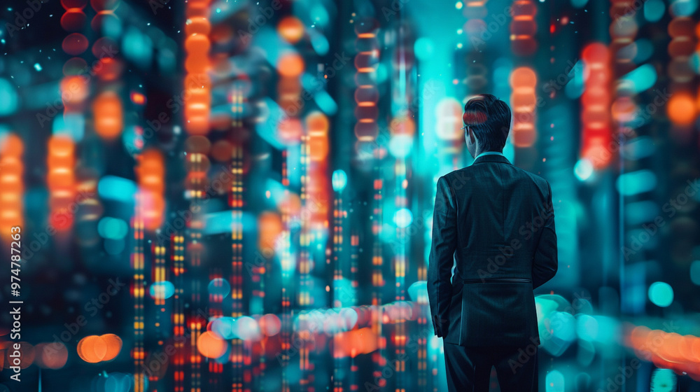 Businessman in suit with business office glass modern buildings background for economic market stock investment, financial freedom portfolio or company profit and strategy growth IPO banner Businessman in suit with business office glass modern buildings background for economic market stock investment, financial freedom portfolio or company profit and strategy growth IPO banner