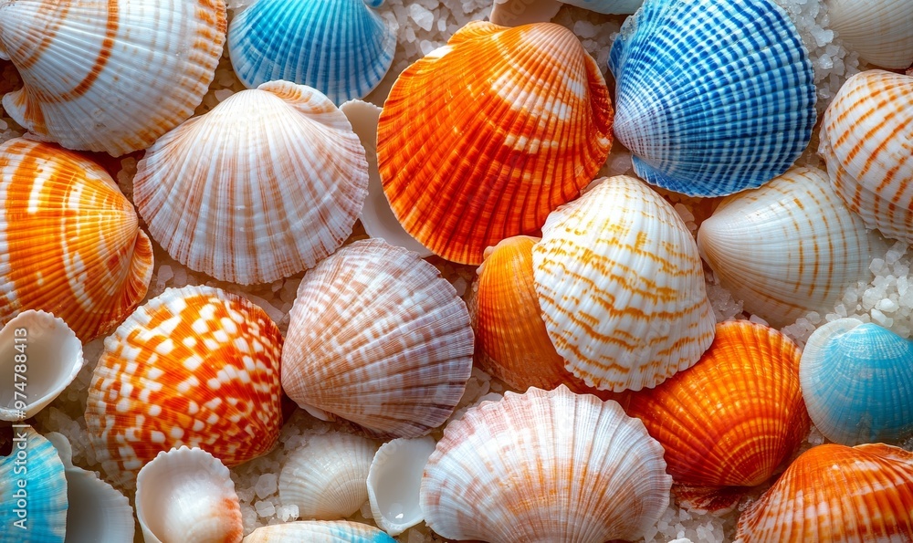 Colorful Seashells Scattered on Sandy Beach Surface Highlighting Natural Marine Beauty Colorful Seashells Scattered on Sandy Beach Surface Highlighting Natural Marine Beauty