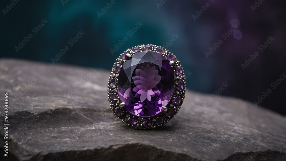 amethyst stone centered in aesthetic background