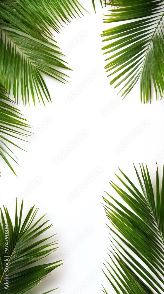 Minimalist Palm Leaves Frame on White Background - Tropical Greenery Border for Design Projects Minimalist Palm Leaves Frame on White Background - Tropical Greenery Border for Design Projects