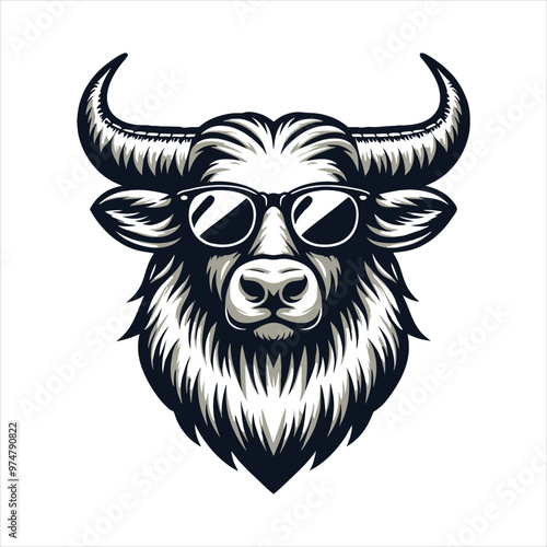 Cool buffalo with sunglasses in a stylish hipster vector illustration for modern designs