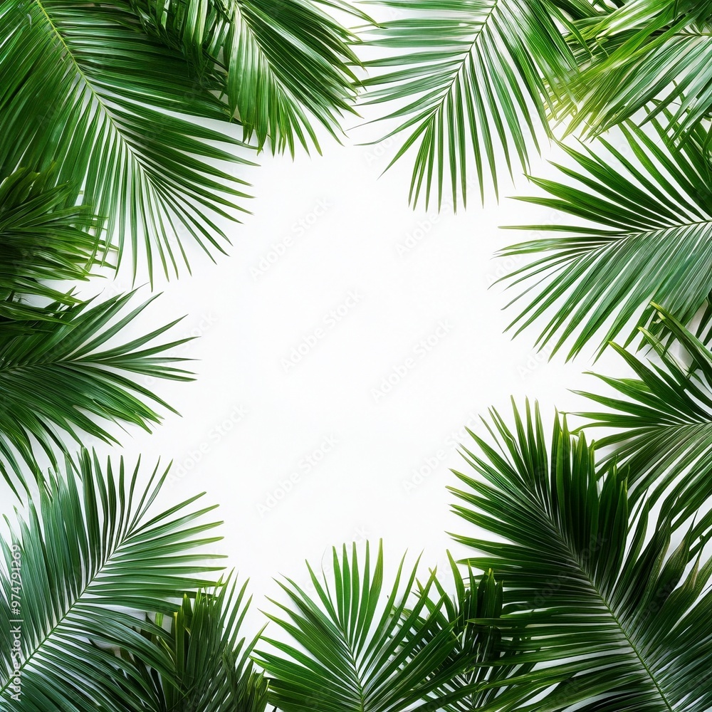 Minimalist Palm Leaves Frame on White Background - Tropical Greenery Border for Design Projects Minimalist Palm Leaves Frame on White Background - Tropical Greenery Border for Design Projects