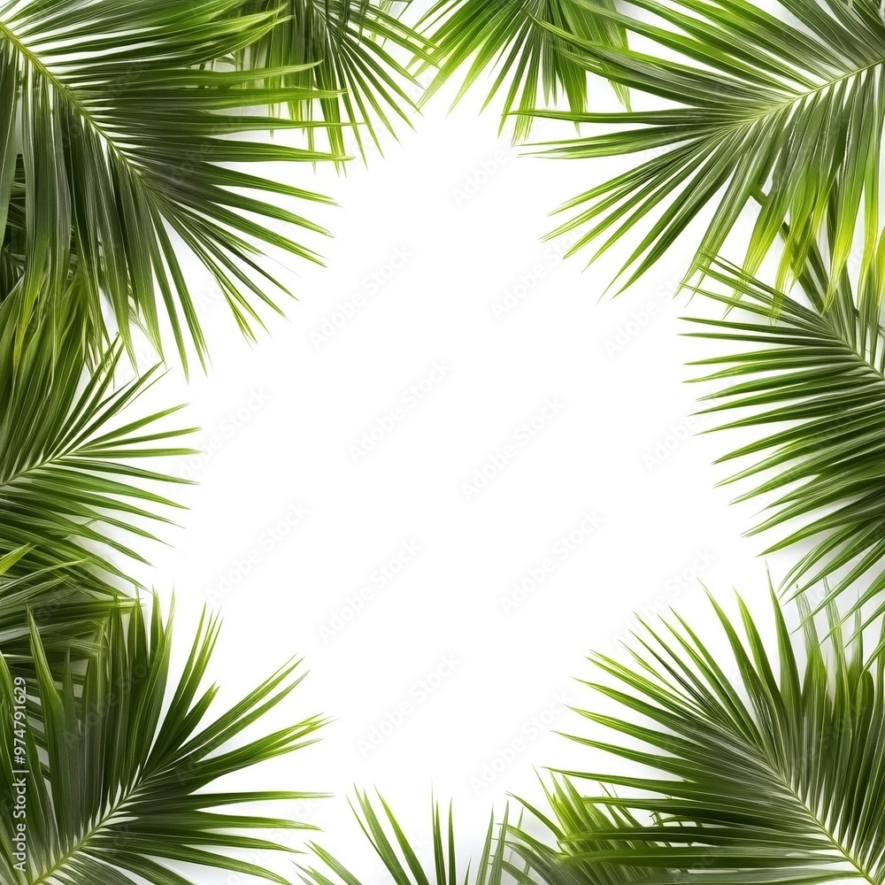 Minimalist Palm Leaves Frame on White Background - Tropical Greenery Border for Design Projects Minimalist Palm Leaves Frame on White Background - Tropical Greenery Border for Design Projects