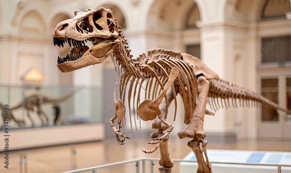 Tyrannosaurus Rex Skeleton on Display in a Museum Showcasing Ancient Reptile Evolution Tyrannosaurus Rex Skeleton on Display in a Museum Showcasing Ancient Reptile Evolution