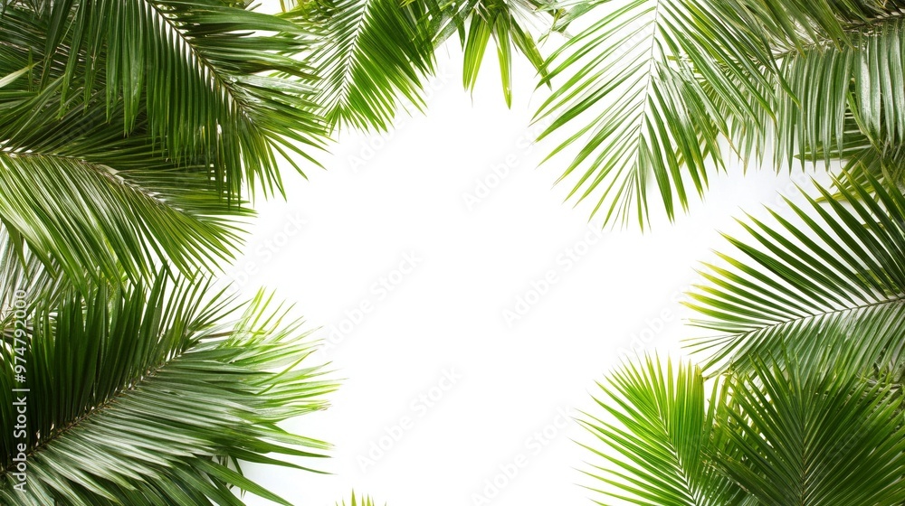 Minimalist Palm Leaves Frame on White Background - Tropical Greenery Border for Design Projects Minimalist Palm Leaves Frame on White Background - Tropical Greenery Border for Design Projects