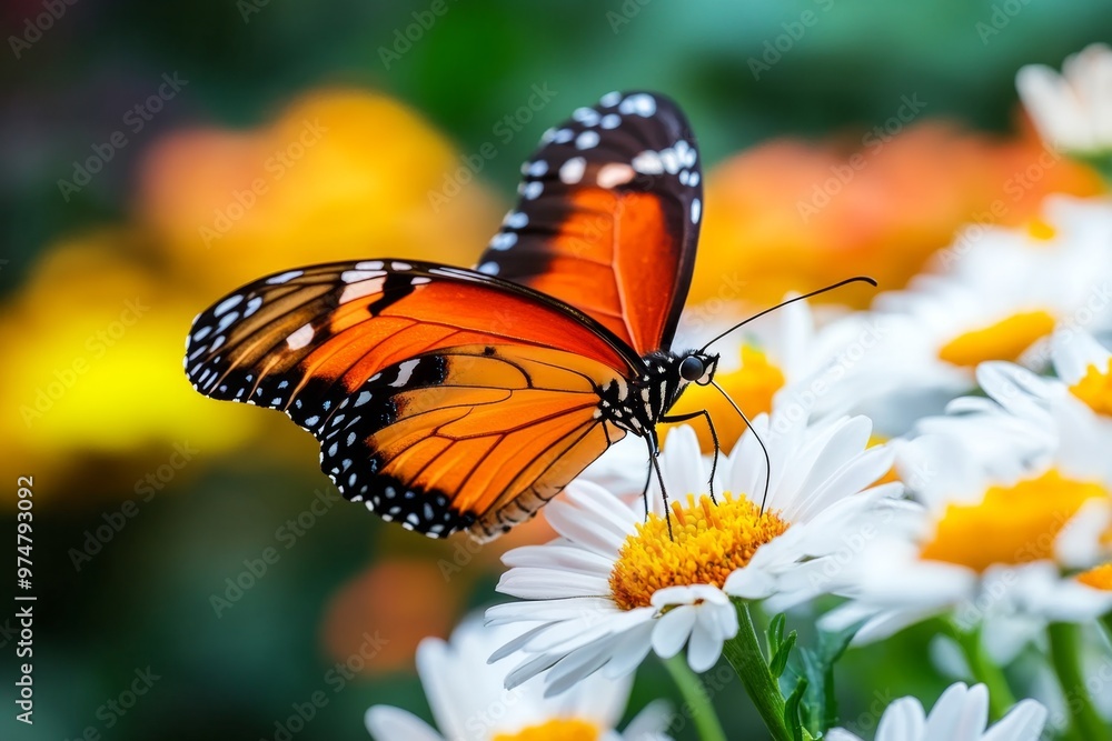 Fototapeta premium Creating a Butterfly Garden represented in a nature-themed infographic, showcasing the best flowers and plants to attract butterflies for a lively garden