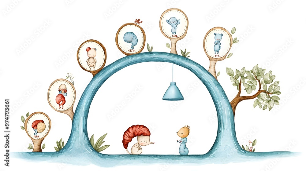 Fototapeta premium Fetal Development Timeline, a detailed illustration showcasing stages from conception to birth, highlighting key milestones in growth and formation.