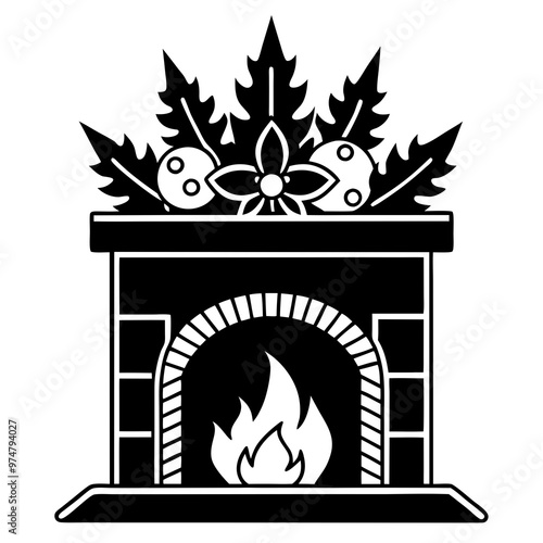 Christmas fireplace silhouette vector illustration