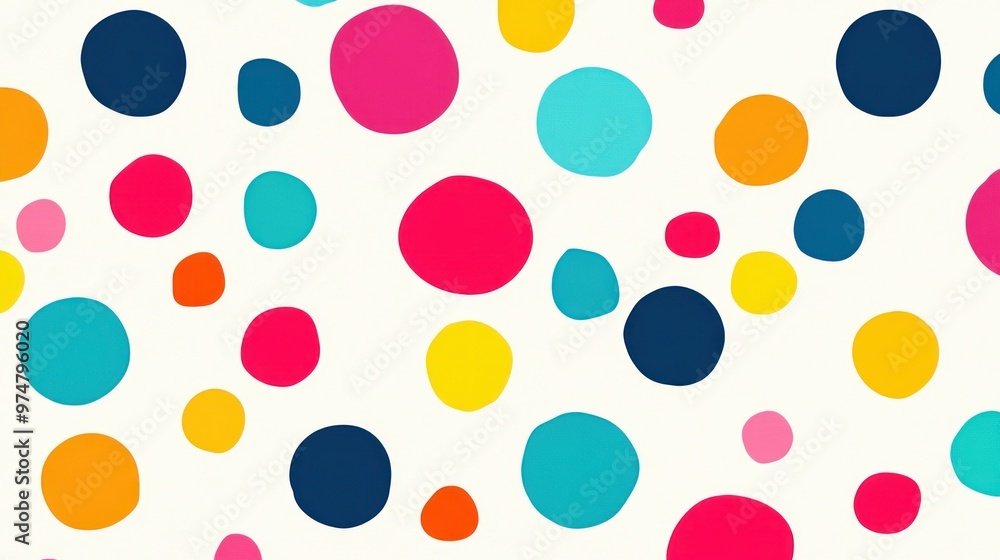 Describe a vibrant, colorful polka dot pattern on a light background. Ideal for cheerful designs and fabrics. Describe a vibrant, colorful polka dot pattern on a light background. Ideal for cheerful designs and fabrics.