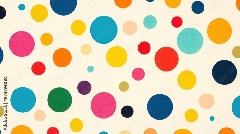 Describe a vibrant, colorful polka dot pattern on a light background. Ideal for cheerful designs and fabrics. Describe a vibrant, colorful polka dot pattern on a light background. Ideal for cheerful designs and fabrics.