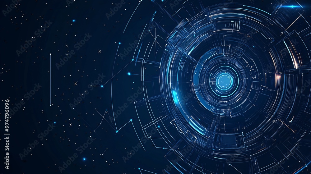 Abstract futuristic technology background with blue glowing lines and circles on a dark background. Abstract futuristic technology background with blue glowing lines and circles on a dark background.