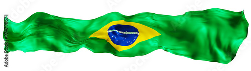 Stylized flag of Brazil waving in the wind on transparent background. Footer, header or divider. Cut out wide, panoramic element. Banner for patriotic themes or national event promotions. 3D. photo