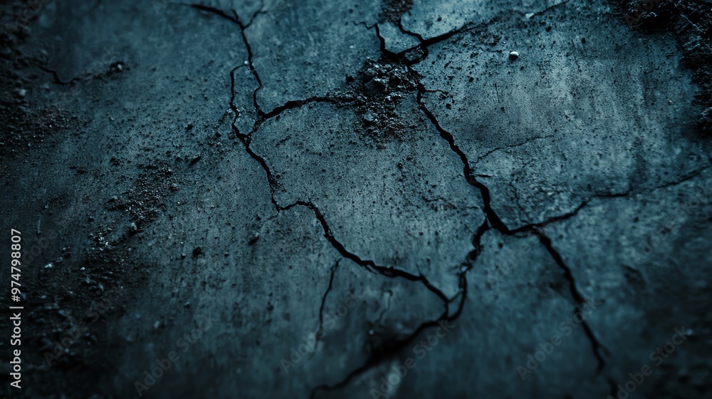 Obraz premium Close-up of cracked surface showcasing intricate textures and shadows, ideal for backgrounds and artistic projects.