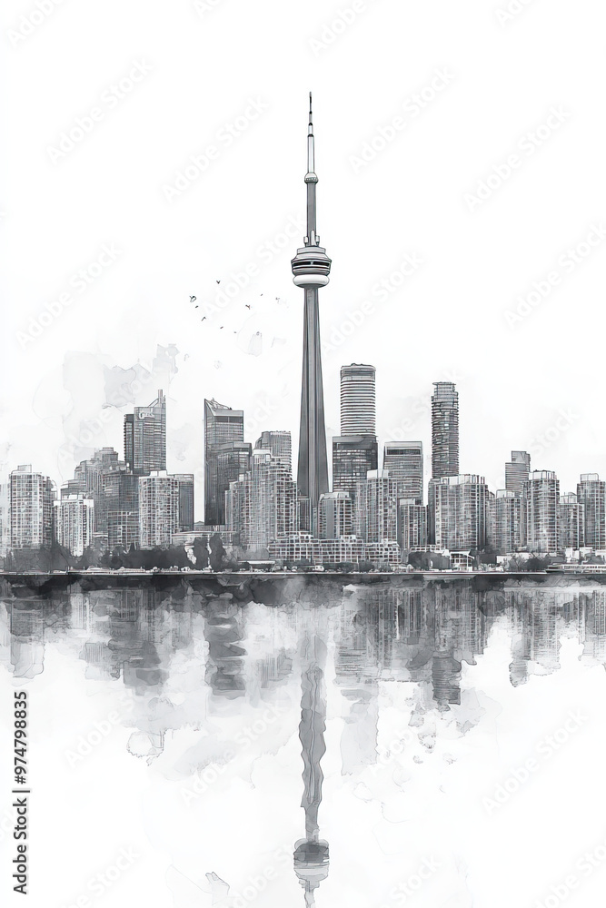 Obraz premium Oakville, Canada, black and white pen pencil hand-drawn effect portrait drawing illustration for travel poster, card, wallpaper, backdrop or banner. Modern, clear, artistic and simple