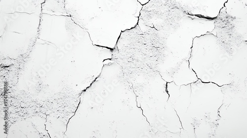 Close-up of cracked white wall texture showcasing detailed imperfections and a weathered look ideal for backgrounds and designs.