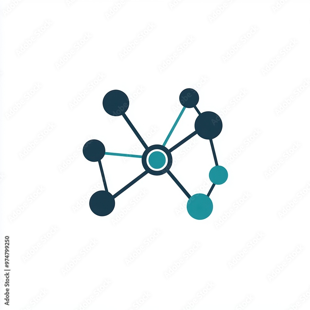 A minimalist logo design of endorphin molecules featuring interconnected circles in shades of teal and dark blue A minimalist logo design of endorphin molecules featuring interconnected circles in shades of teal and dark blue