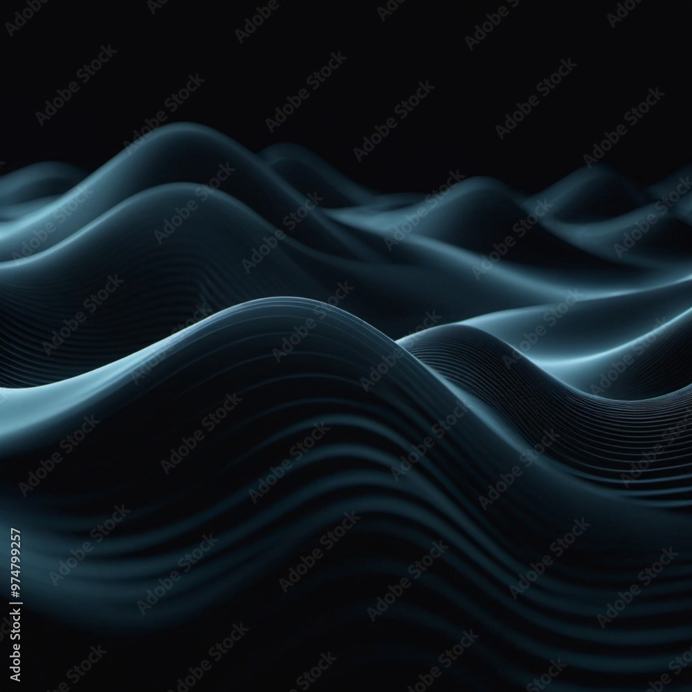 Flowing 3D waves in black create a mesmerizing abstract pattern, featuring smooth curves and light gradients against a dark background that evokes artistry and tranquility. Generative AI Flowing 3D waves in black create a mesmerizing abstract pattern, featuring smooth curves and light gradients against a dark background that evokes artistry and tranquility. Generative AI