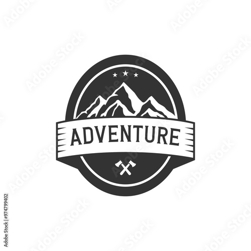 Mountain Adventure Logo, Adventure Badge, Camping Logo with Mountain