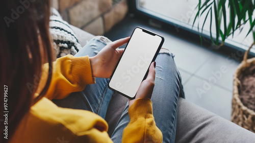 Woman Holding Phone with Empty Screen