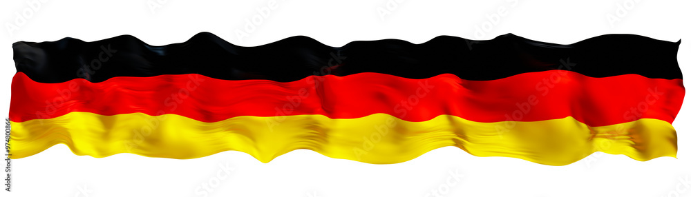 Fototapeta premium Stylized flag of Germany waving in the wind on transparent background. Footer, header or divider. Cut out wide, panoramic element. Banner for patriotic themes or national event promotions. 3D.