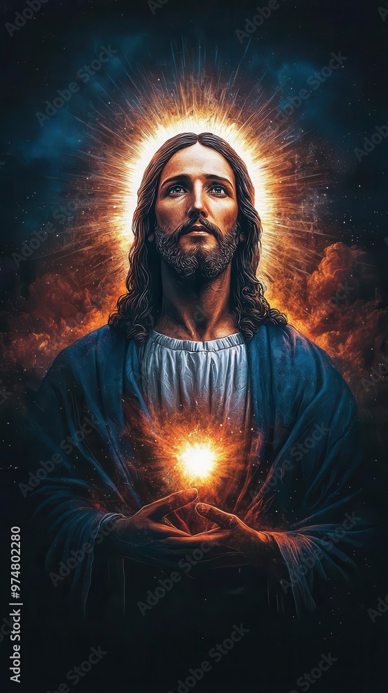 Sacred heart of Jesus with radiant light and vibrant color, symbolizing divine love and compassion Sacred heart of Jesus with radiant light and vibrant color, symbolizing divine love and compassion