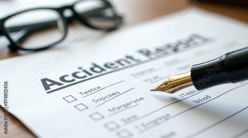 Wallpaper Mural Accident report form with fountain pen and eyeglasses on table Torontodigital.ca