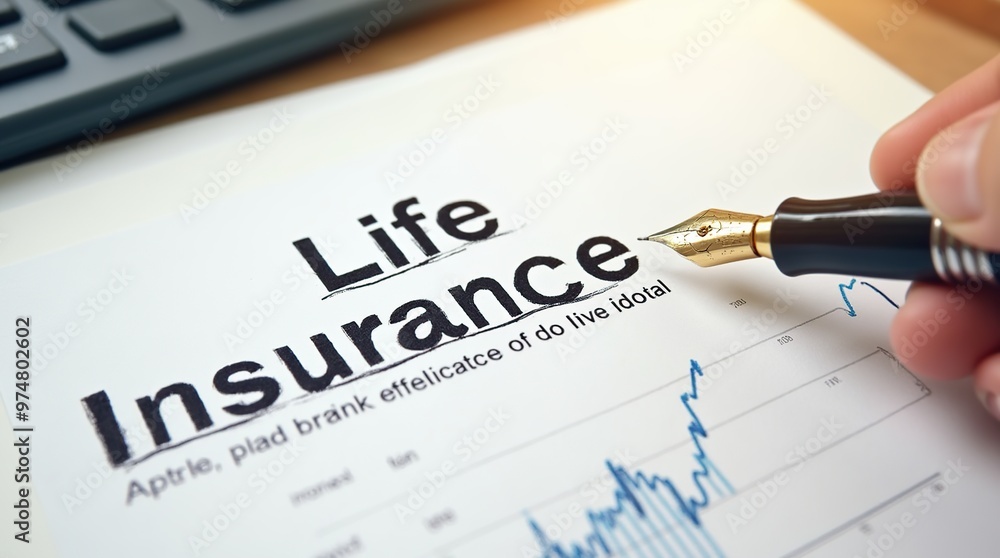 Life insurance document with fountain pen and financial chart Life insurance document with fountain pen and financial chart
