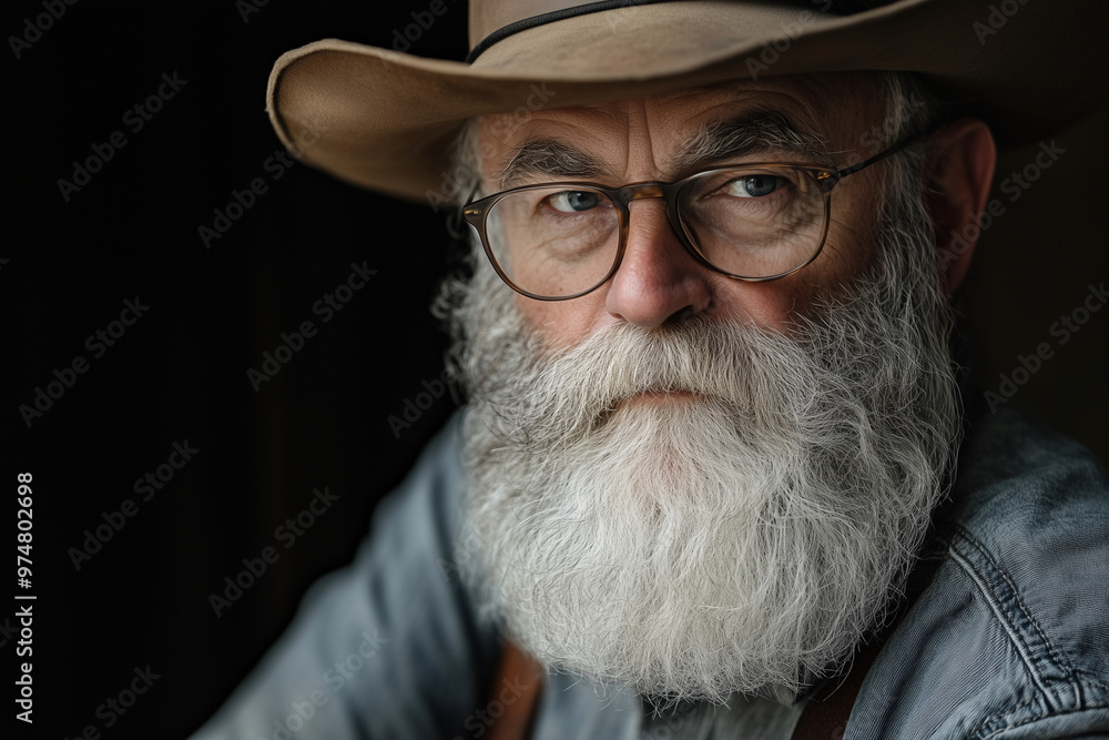 man with a beard and glasses is wearing a hat and smiling. He is wearing a blue shirt and a black jacket man with a beard and glasses is wearing a hat and smiling. He is wearing a blue shirt and a black jacket