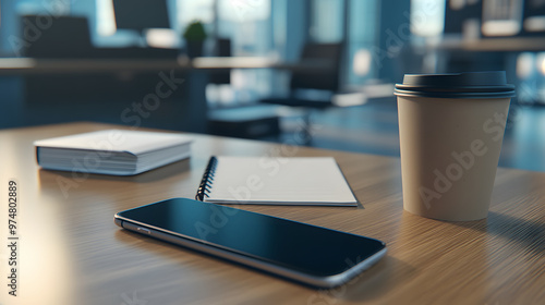 Wallpaper Mural A close up of business professionals desk featuring smartphone, notebook, and coffee cup, creating productive and modern workspace atmosphere Torontodigital.ca