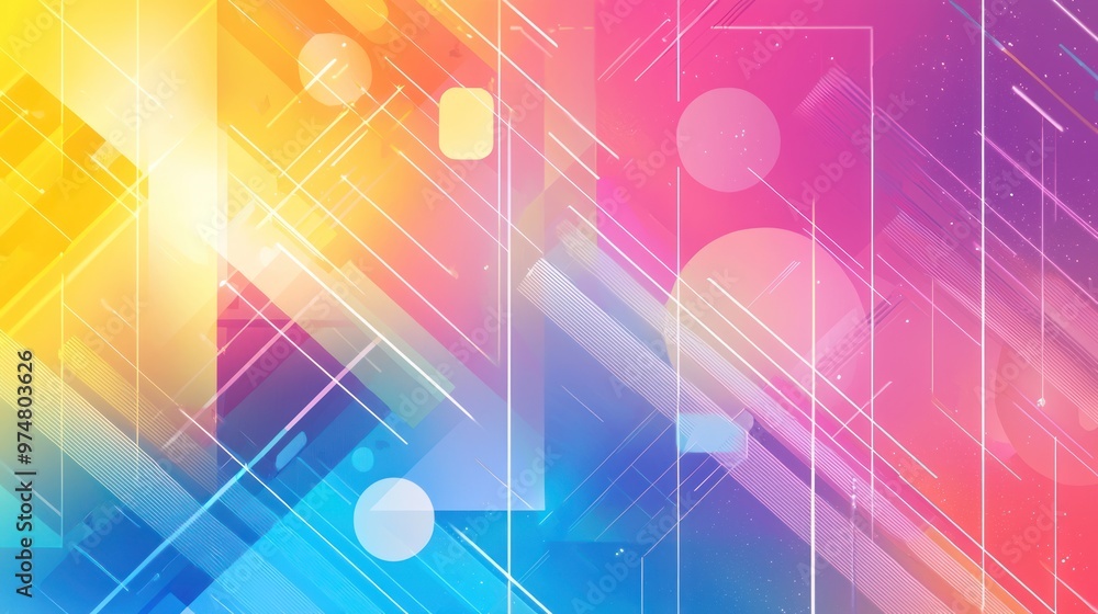 Abstract background with colorful gradient and geometric figures of various shapes, highlighted by white lines Abstract background with colorful gradient and geometric figures of various shapes, highlighted by white lines