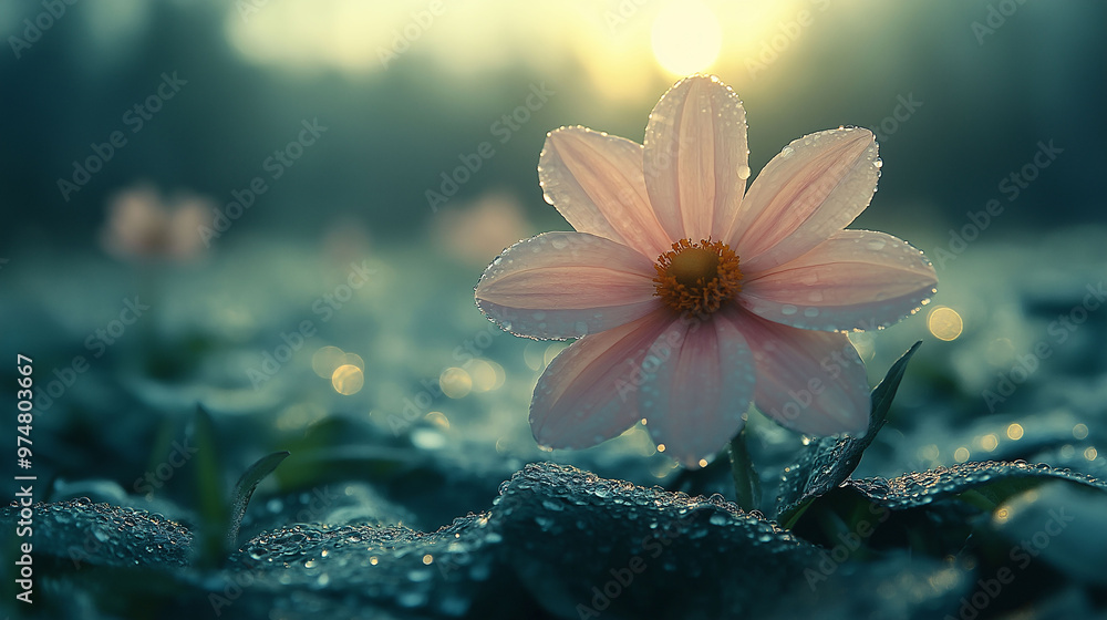 Dew Drops On Pink Flower At Sunset Dew Drops On Pink Flower At Sunset