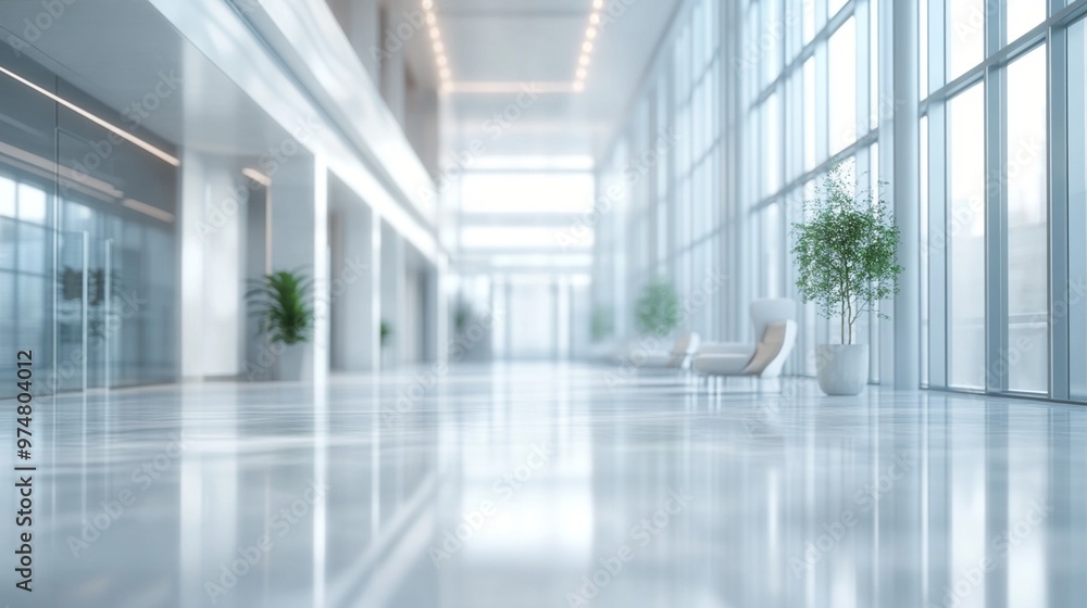 Sleek modern office lobby with expansive windows, gleaming white floors, and minimalist decor creating an airy, bright atmosphere for corporate elegance. Sleek modern office lobby with expansive windows, gleaming white floors, and minimalist decor creating an airy, bright atmosphere for corporate elegance.