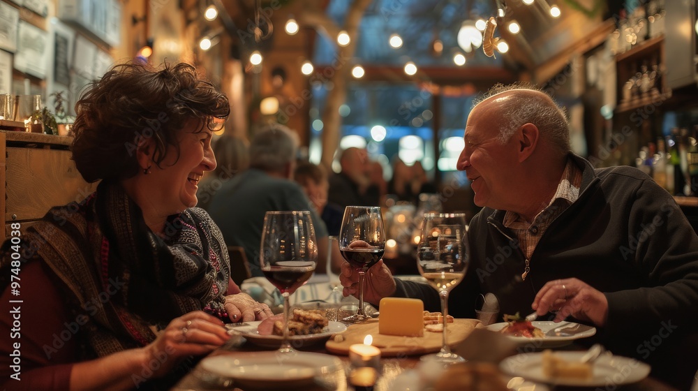 Fat couple sharing a cheese platter at a cozy wine bar Fat couple sharing a cheese platter at a cozy wine bar