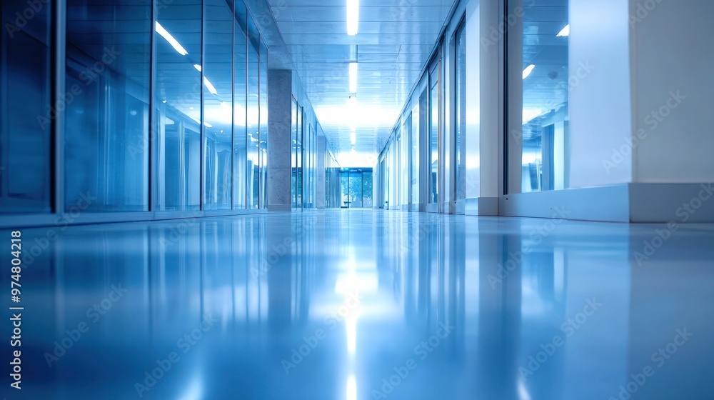 Soft-focus image of a modern office hallway, highlighting its spacious and contemporary layout Soft-focus image of a modern office hallway, highlighting its spacious and contemporary layout