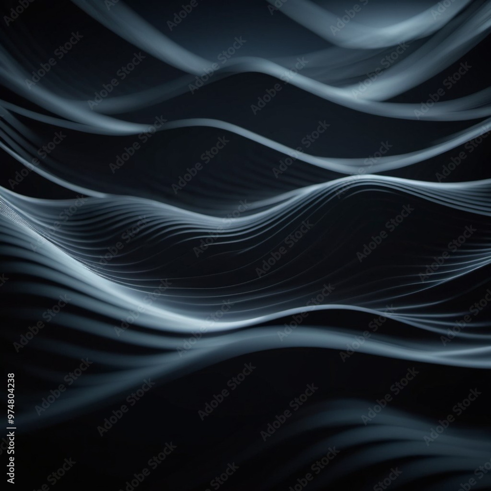 Flowing 3D waves in black create a mesmerizing abstract pattern, featuring smooth curves and light gradients against a dark background that evokes artistry and tranquility. Generative AI Flowing 3D waves in black create a mesmerizing abstract pattern, featuring smooth curves and light gradients against a dark background that evokes artistry and tranquility. Generative AI