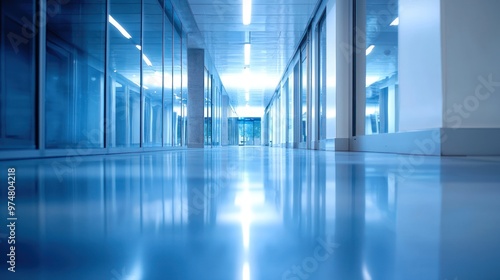 Soft-focus image of a modern office hallway, highlighting its spacious and contemporary layout