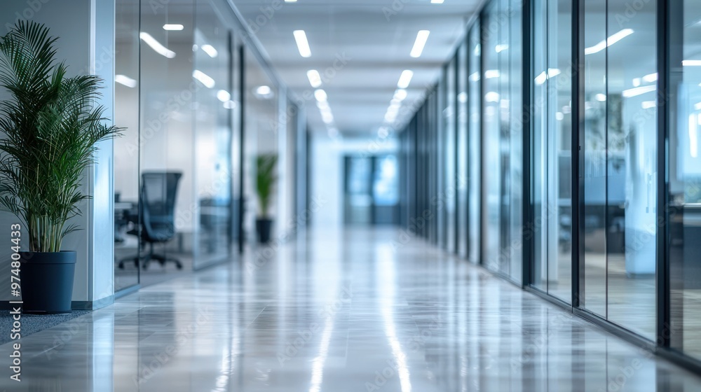 Fototapeta premium Defocused background image of a spacious hallway in a modern office