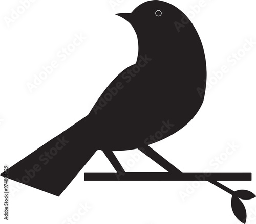 A bird sitting on a tree branch, black bird icon vector illustration.