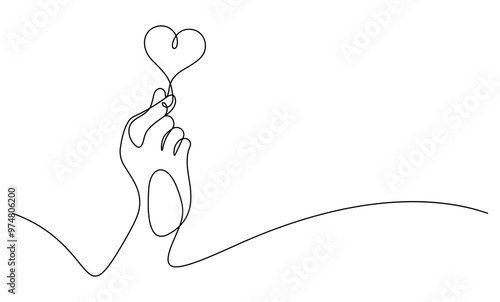 finger heart hand sign gesture one line continuous minimalist
