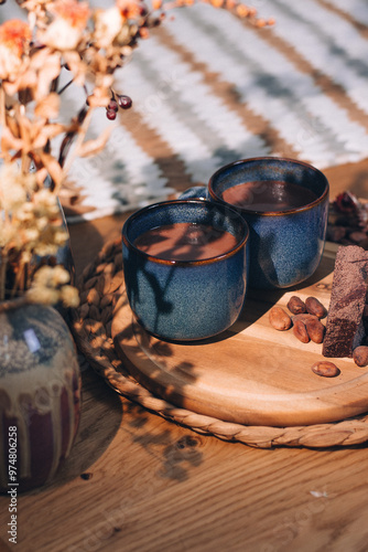 Cocao ceremony. Two cups of cocoa. photo