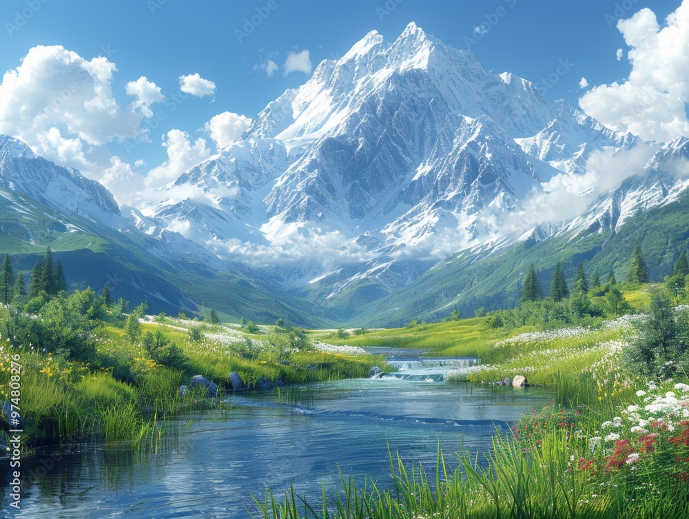 Serene Mountain Landscape with Crystal River Serene Mountain Landscape with Crystal River