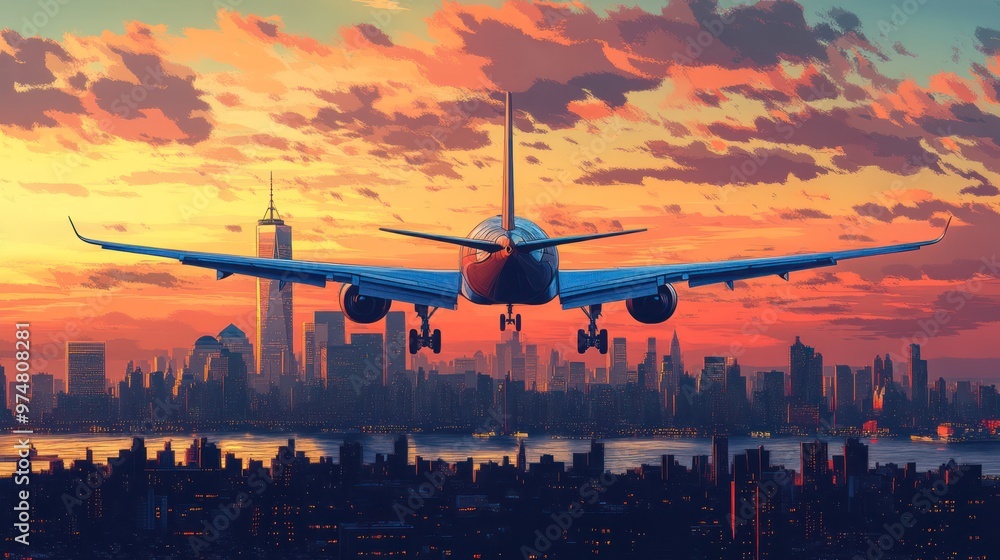 a plane carrying a banner with the new york city skyline behind it, realistic a plane carrying a banner with the new york city skyline behind it, realistic
